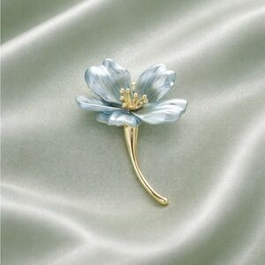 Blue Floral Brooch with Gold Stem